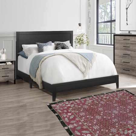 Kd 48 x 62 x 82.5 in. Fox Wood Panel Queen Size Platform Bed, Black KD2536511